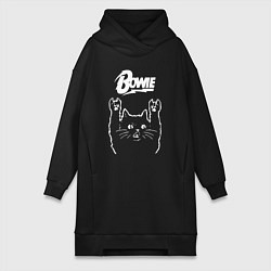 Женское худи-платье Bowie Рок кот, цвет: черный