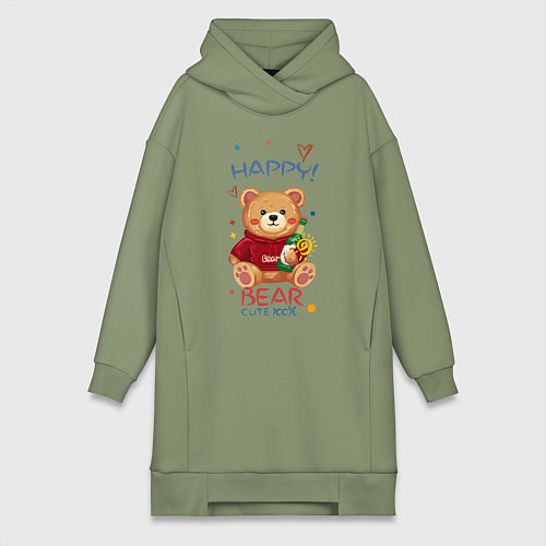 Женская толстовка-платье СЧАСТЛИВЫЙ МИШКА HAPPY BEAR CUTE 100% / Авокадо – фото 1