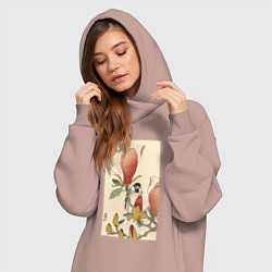 Женское худи-платье Sparrow on Blooming Magnolia Branch, цвет: пыльно-розовый — фото 2