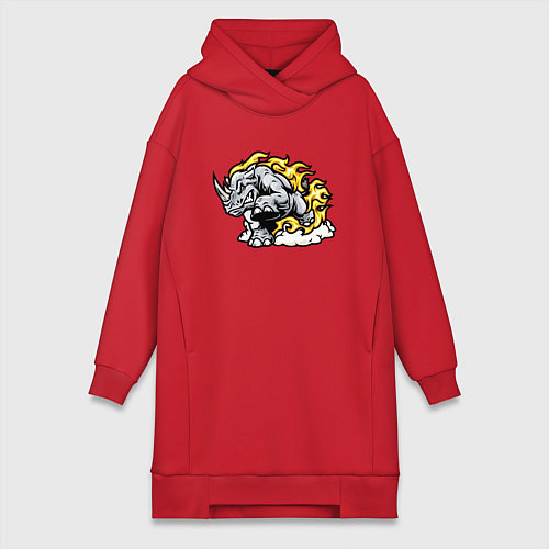 Женская толстовка-платье Разъяренный носорог Power Мощь / Красный – фото 1