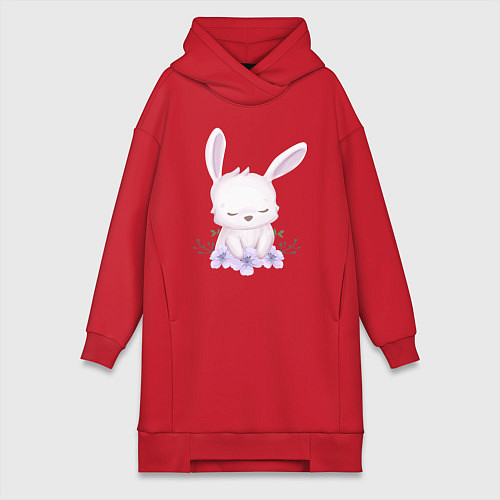 Женская толстовка-платье Милый Крольчонок С Цветочками / Красный – фото 1