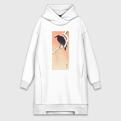 Женская толстовка-платье Crow on Snowy Branch / Белый – фото 1