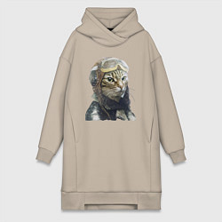 Женское худи-платье Кот - пилот The pilot Cat, цвет: миндальный