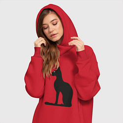 Женское худи-платье Силуэт черной кошки, Египетская богиня Бастет, цвет: красный — фото 2