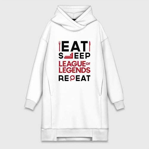 Женская толстовка-платье Надпись: Eat Sleep League of Legends Repeat / Белый – фото 1