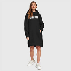 Женское худи-платье Сплин белая надпись, цвет: черный — фото 2