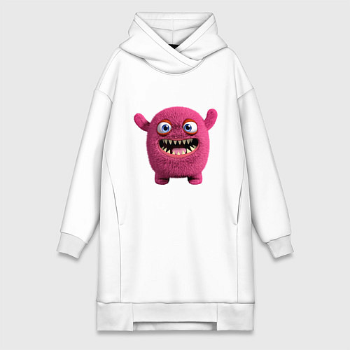 Женская толстовка-платье FLUFFY COLORED MONSTER / Белый – фото 1