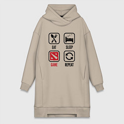 Женское худи-платье Eat Sleep Dota Repeat, цвет: миндальный
