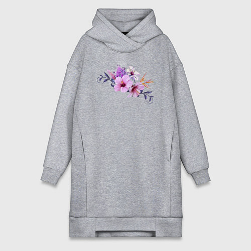 Женская толстовка-платье Цветы Розовые Гибискус / Меланж – фото 1