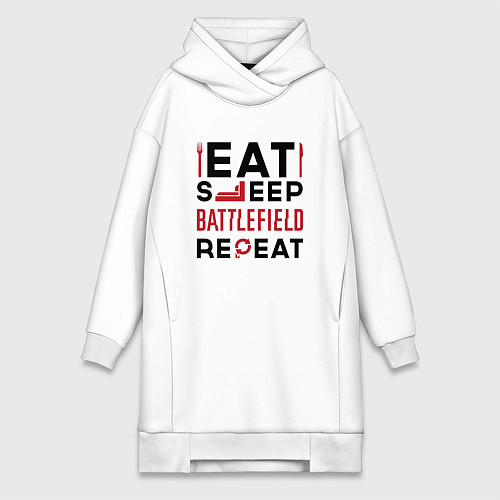Женская толстовка-платье Надпись: Eat Sleep Battlefield Repeat / Белый – фото 1