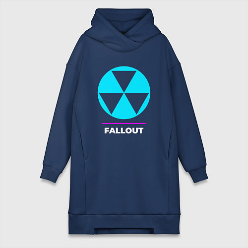 Женская толстовка-платье Символ Fallout в неоновых цветах / Тёмно-синий – фото 1