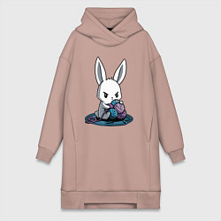 Женское худи-платье Зайчонок обнял клубки The bunny hugged the balls, цвет: пыльно-розовый