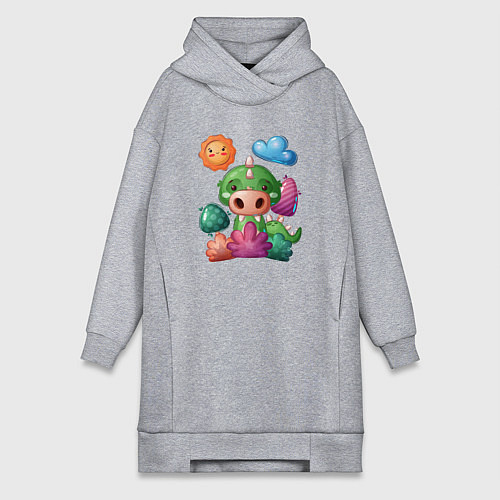 Женская толстовка-платье Динозаврик детская картинка / Меланж – фото 1