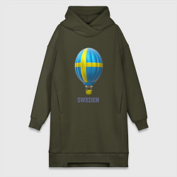 Женское худи-платье 3d aerostat Sweden flag, цвет: хаки