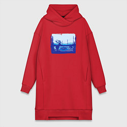 Женское худи-платье Лось на фоне города, цвет: красный