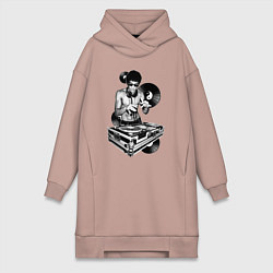 Женское худи-платье Bruce Lee - Vinyl Dj, цвет: пыльно-розовый