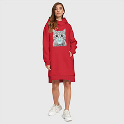 Женское худи-платье Котик надувающий пузырь из жевачки, цвет: красный — фото 2