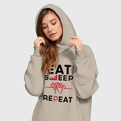 Женское худи-платье Надпись: Eat Sleep Stray Repeat, цвет: миндальный — фото 2