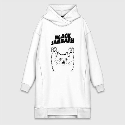 Женская толстовка-платье Black Sabbath - rock cat / Белый – фото 1