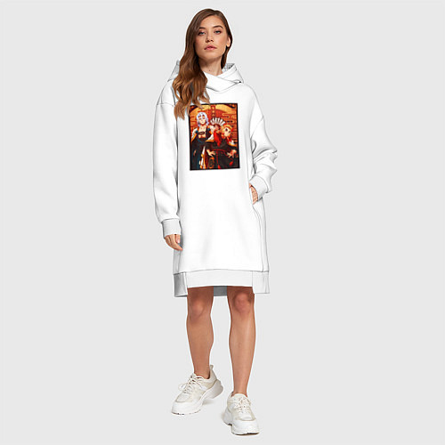 Женская толстовка-платье Тенген и Ренгоку красивые - Клинок рассекающий дем / Белый – фото 4