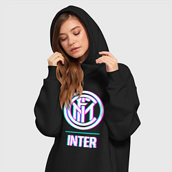 Женское худи-платье Inter FC в стиле glitch, цвет: черный — фото 2