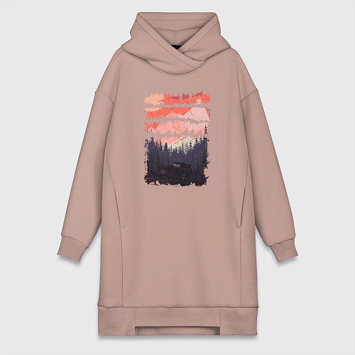 Женская толстовка-платье Бездорожье и закат / Пыльно-розовый – фото 1