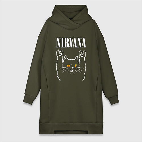 Женская толстовка-платье Nirvana rock cat / Хаки – фото 1