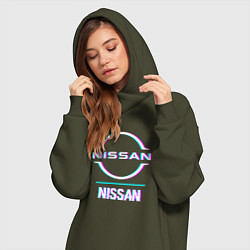 Женское худи-платье Значок Nissan в стиле glitch, цвет: хаки — фото 2