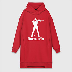 Женское худи-платье Биатлонист в положении стоя, цвет: красный