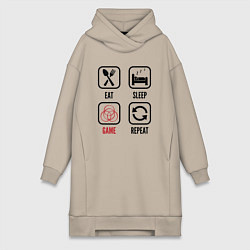 Женское худи-платье Eat - sleep - Elden Ring - repeat, цвет: миндальный