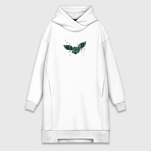 Женская толстовка-платье Летящая сова в тенистом зеленом лесу / Белый – фото 1