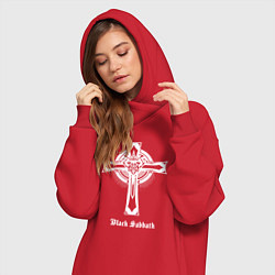 Женское худи-платье Black sabbath крест, цвет: красный — фото 2