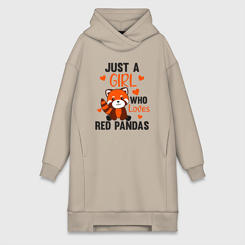 Женская толстовка-платье Просто девочка которая любит красных панд / Миндальный – фото 1