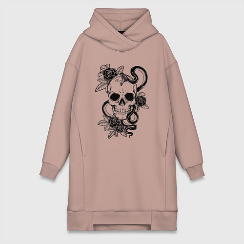 Женская толстовка-платье Калавера - мексиканский символ Дня мертвых / Пыльно-розовый – фото 1