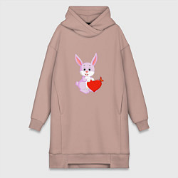 Женское худи-платье Кролик с сердцем, цвет: пыльно-розовый