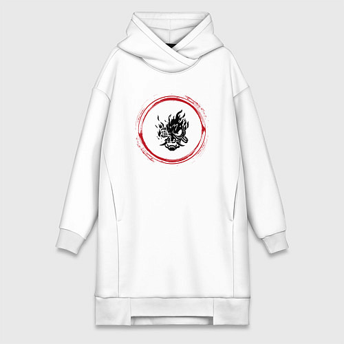Женская толстовка-платье Символ Cyberpunk 2077 и красная краска вокруг / Белый – фото 1