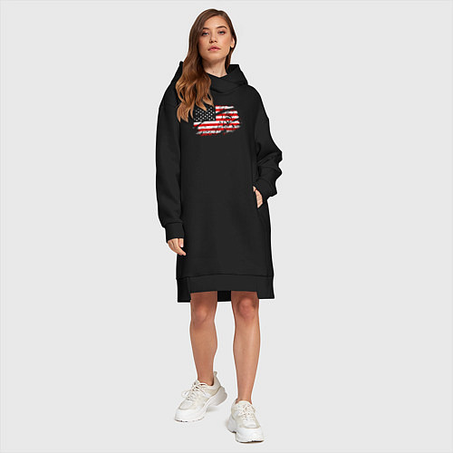 Женская толстовка-платье Флаг США с хоккеистом / Черный – фото 4