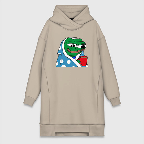 Женская толстовка-платье Frog Pepe мем / Миндальный – фото 1