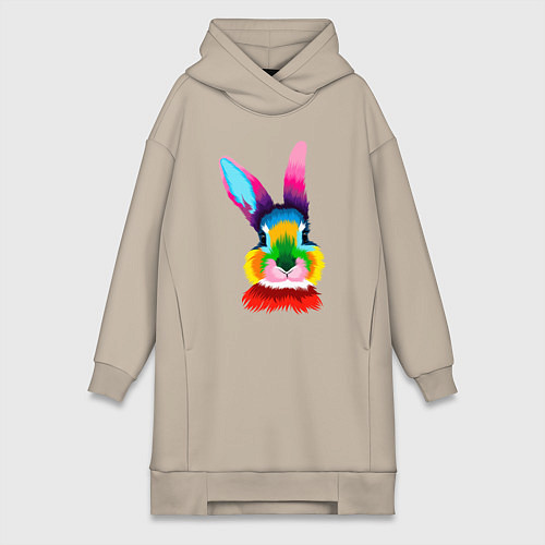 Женская толстовка-платье Радужный кролик / Миндальный – фото 1