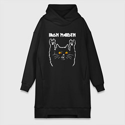 Женское худи-платье Iron Maiden rock cat, цвет: черный