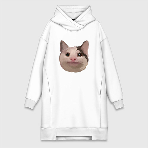 Женская толстовка-платье Polite cat meme / Белый – фото 1