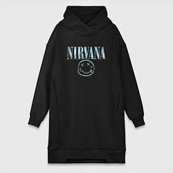 Женское худи-платье Nirvana - смайлик, цвет: черный