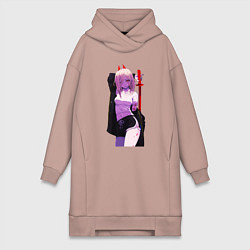 Женское худи-платье Милашка Пауэр - Человек бензопила, цвет: пыльно-розовый