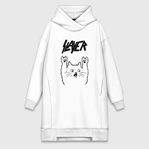 Женская толстовка-платье Slayer - rock cat / Белый – фото 1