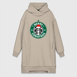 Женское худи-платье Счастливого Рождества Starbucks, цвет: миндальный