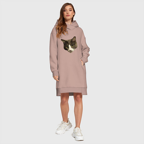 Женская толстовка-платье Полигональный котейка голова / Пыльно-розовый – фото 4