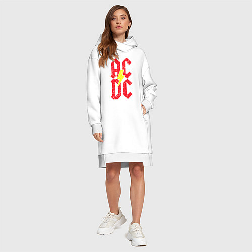 Женская толстовка-платье AC DC logo / Белый – фото 4