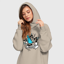 Женское худи-платье Птица и ягоды - follow me, цвет: миндальный — фото 2