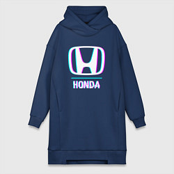 Женское худи-платье Значок Honda в стиле glitch, цвет: тёмно-синий