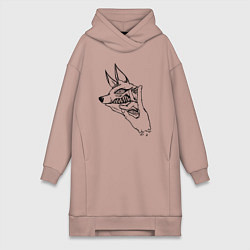 Женское худи-платье Аки человек бензопила лайн арт, цвет: пыльно-розовый